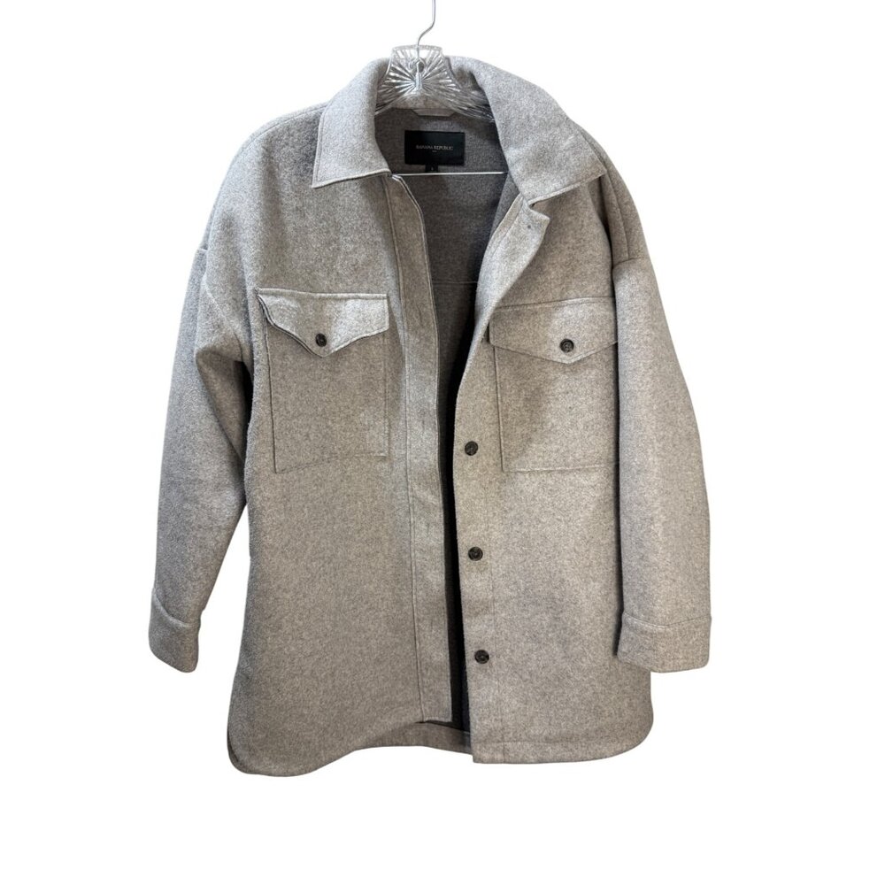 Banana Republic Womens Gray Wool-Blend Shacket Jacket With Button Front & Chest‎